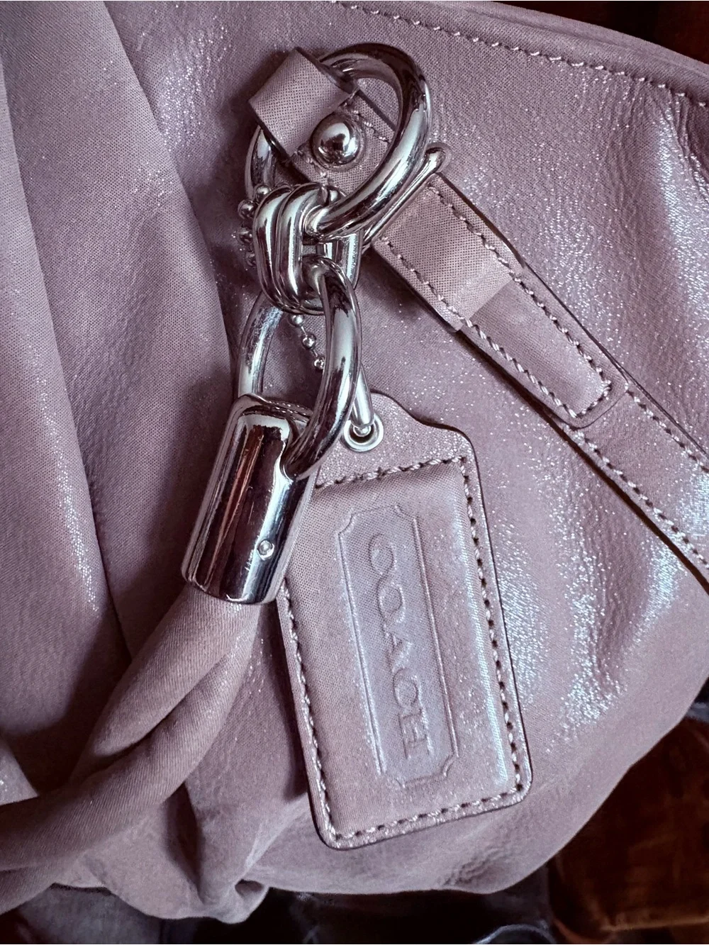 Coach Taupe Pleated Leather Sophia Satchel